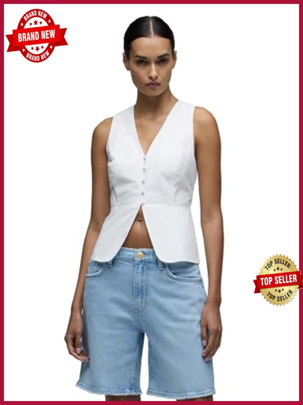 Button-Down Vest with Peplum - Cotton Poplin Women's Vest